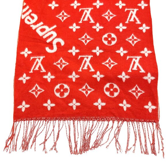 Louis Vuitton LV Supreme Red & White Monogram Cashmere Scarf - Picture 6 of 10